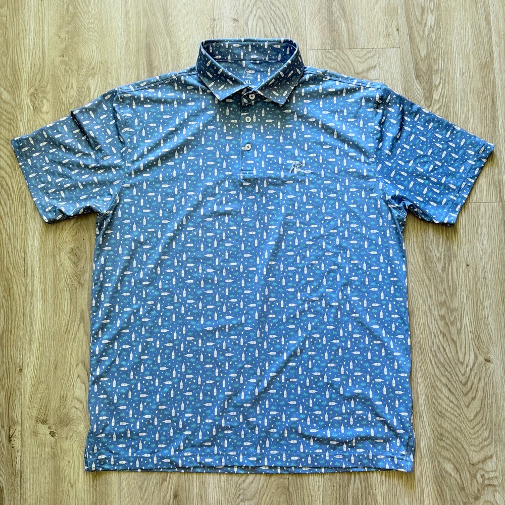 Rhoback Mens XL Polo Shirt Mezcal AOP Blue Performance Golf